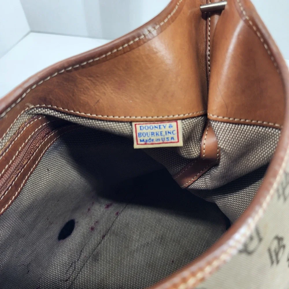 Dooney & Bourke Brown Monogram Hobo with Tan Leather Trim
